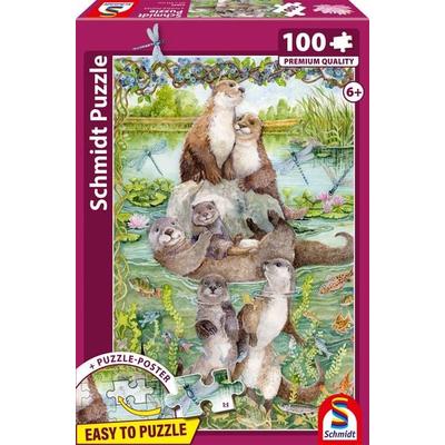 Schmidt 55846 - Otterfamilie, Easy to Puzzle, Kinderpuzzle mit Poster, 100 Teile