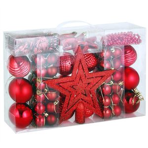 Weihnachtskugeln rot, Kunststoff, Set mit 66 Teilen