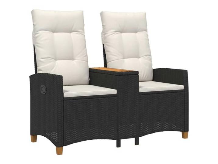 HFUDPOF Liegebank mit Tisch 2-Sitzer 126 x 65 x 112 cm Poly-Rattan UV-beständiges Poly-Rattan, höhenverstellbare Rückenlehne, abnehmbares Kissen, integrierter Teetisch, für Garten und Terrasse