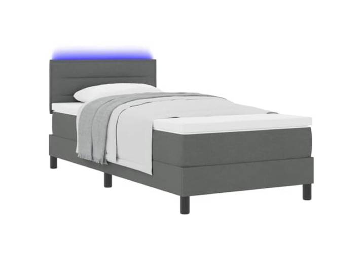 KTHLBRH Boxspringbett mit Matratze dunkelgrau 80 x 200 cm Stoff Verstellbares Kopfteil, Taschenfedern, atmungsaktives Gewebe, technisches Holz, einfache Montage