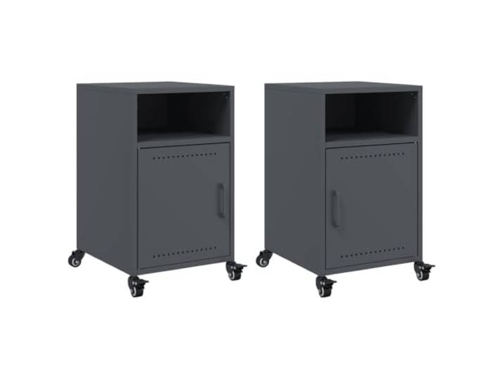 KDVXBCQJH Nachttisch 2er Set mit Rollen, 36x39x59 cm Anthrazit Stahl Vielseitige Nachtkommode fürs Schlafzimmer mit leichtgängigen Rollen und blickdichtem Schrankfach für Ordnung.
