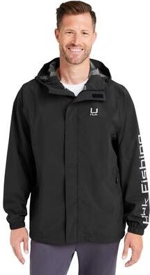 HUK H400159 Men's Storm Rain Jacket in Black size Small   Polyester