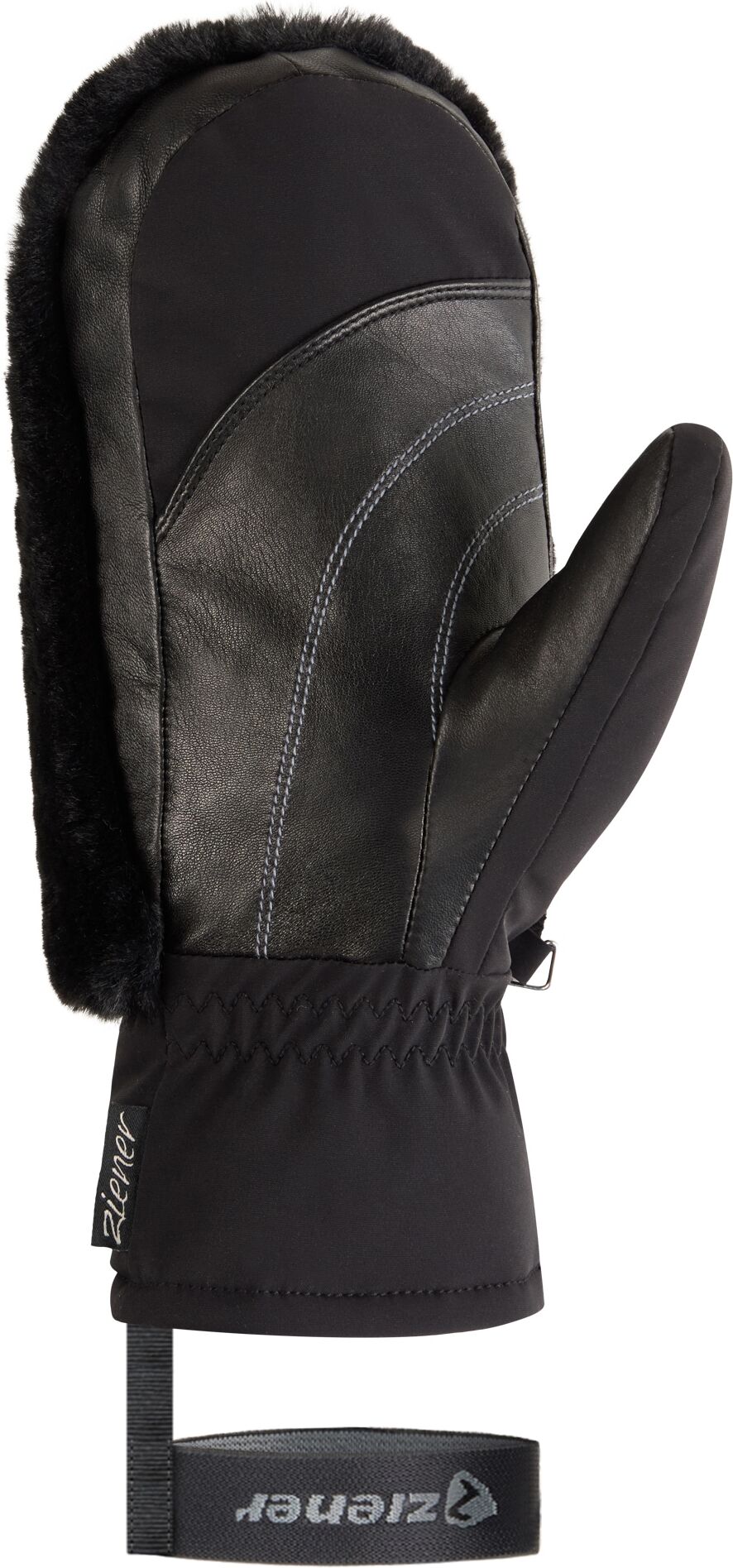 Fäustlinge ZIENER "KATNISS-Z DAMEN", Damen, Gr. S, schwarz, Materialmix, Handschuhe Fäustlinge, wasserabweisend, extra warm, Kunstfell, Lederinnenhand schwarz S