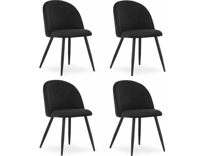 Chaise - Leobert - Bello - Velours Noir/Pieds Noirs - Lot De 4