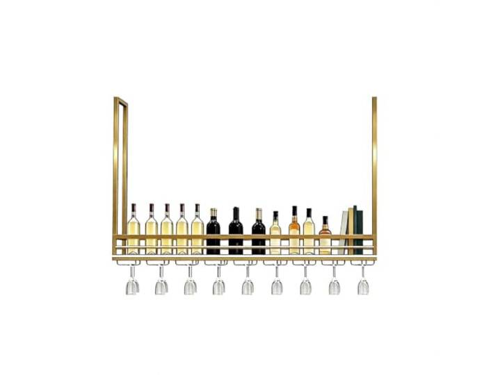 Cenz-888 Weinregal Hängeschrank for Weinflaschen Im Restaurant Weingläser kopfüber aufhängen, auslaufende Weinflaschen ausstellen und aufbewahren(Schwarz,XXL)