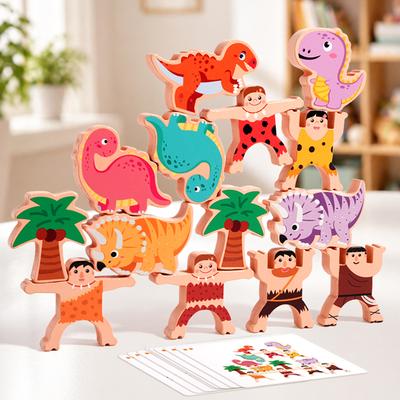 JoyToys Caveman Wooden Stacking Blocks Balance Toy For Kids Montessori Learning Game Caveman Wooden Stacking Blocks Balance Toy For Kids Montessori Learning Game