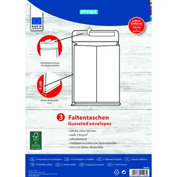 Stylex 665907 Falten-Versandtaschen DIN B4 haftklebend weiß 3 Stück
