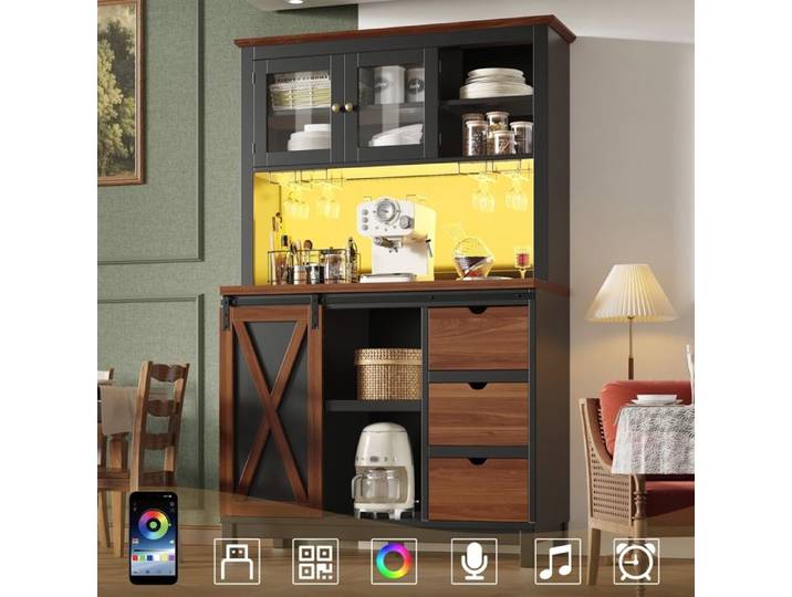 Buffet de cuisine - Buffet Cuisine 104 cm - Plan de travail inclus - Éclairage LED intelligent - 3 tiroirs