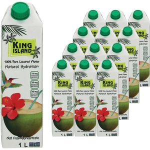 King-Island Kokoswasser ohne Zuckerzusatz, 100% Kokosnusswasser, im Tetrapack, 12x 1 Liter