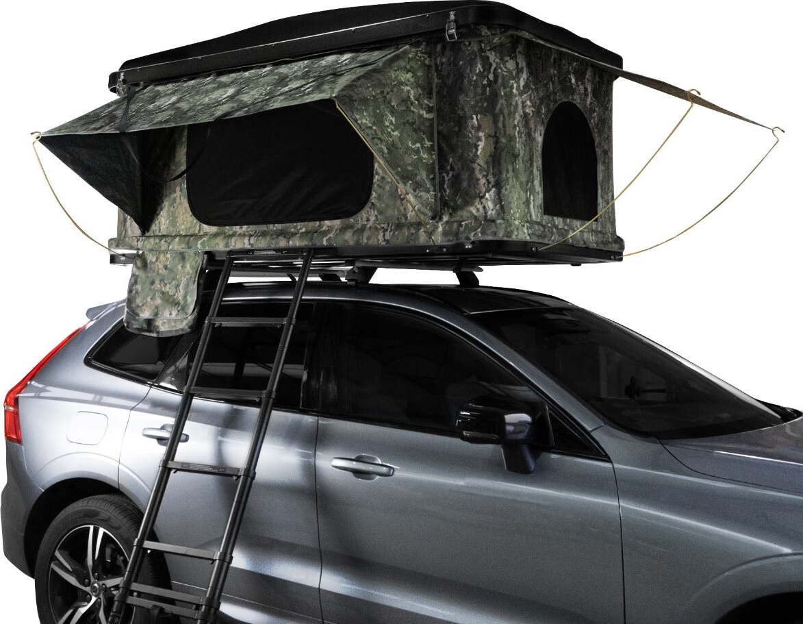 Dachzelt für 2-3 Personen, Camouflage, 129x211cm, Teleskopleiter, Gasdruckfeder