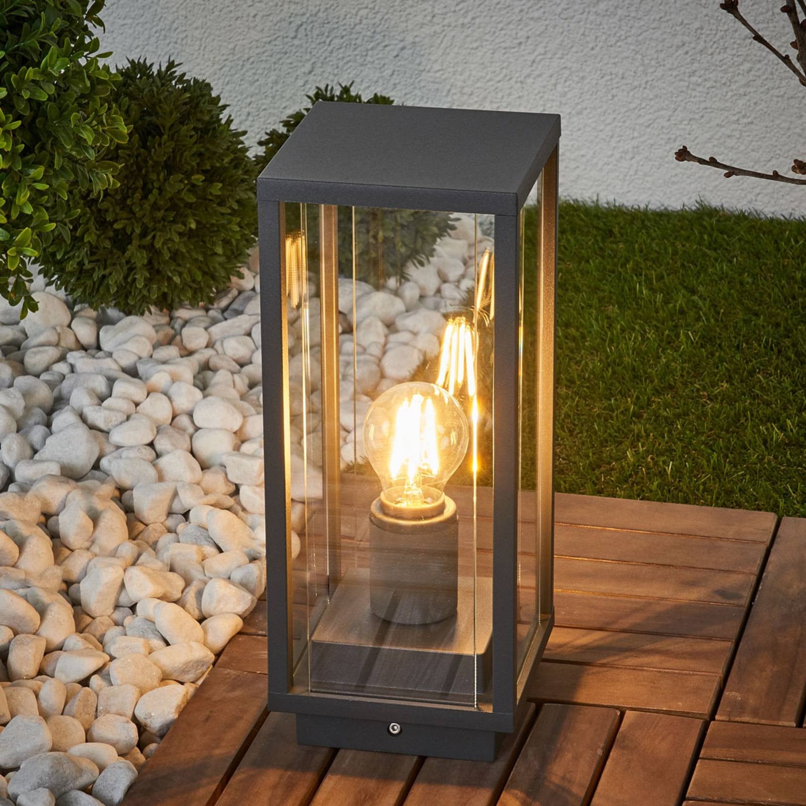 Lucande Annalea Dimbare Sokkellamp voor Tuin en Terras, Zwart/Grijs/Transparant, Aluminium en Glas, Hoogte: 35 cm
