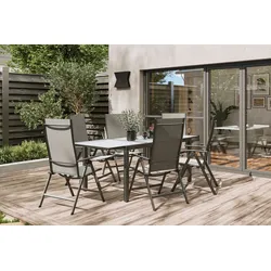 Villana Sylvania Garten-Essgruppe, 6 Personen, ausziehbarer Tisch 160–220 cm, Aluminium/Textil