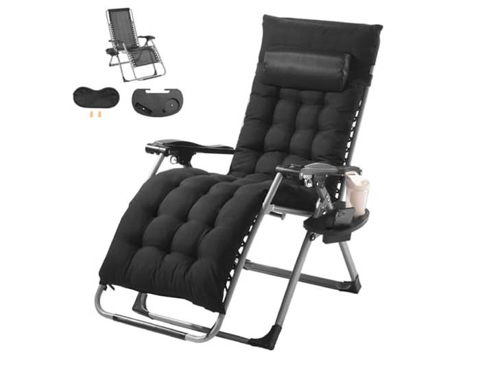 VEVOR, 66 cm Zero Recliner Lounge binnen en buiten, verstelbare anti-zwaartekracht stoel met kussen, hoofdsteun, voetsteun en bekerhouder, 500 lbs, grijs, 66 cm