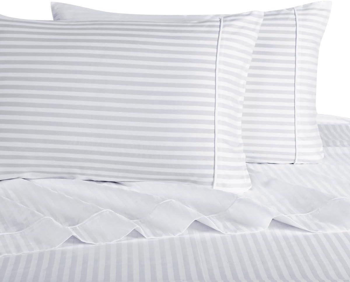 Luxe Queensize Lakenset van 100% Katoen Satijn - Wit Gestreept