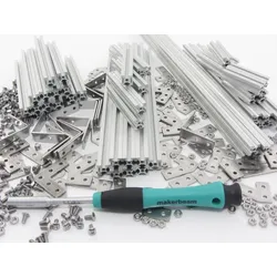 MakerBeam Premium Starter Kit, klar eloxiert, 10x10mm Profile, Winkel, Eckwürfel, Schrauben, Box