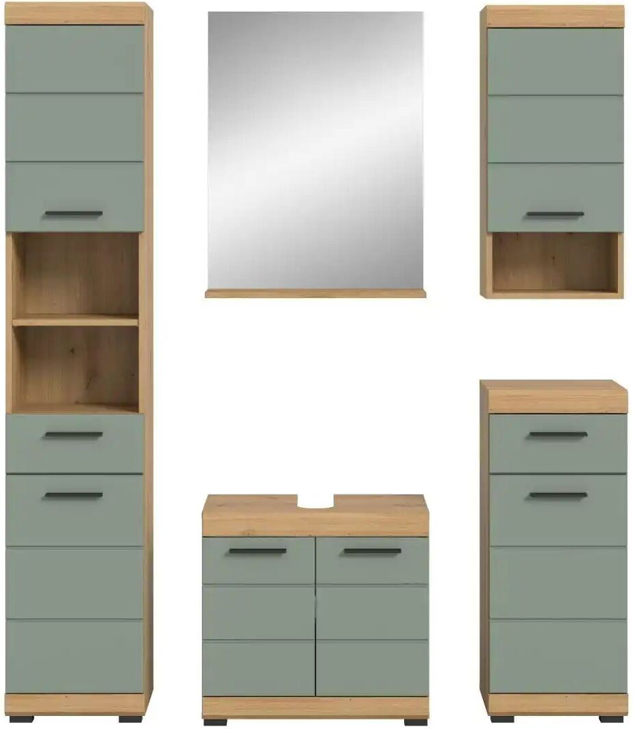 Höffner Badmöbel-Set SCHLOONSEE  5 teilig  bestehend aus: Hochschrank  WBU  Spiegel