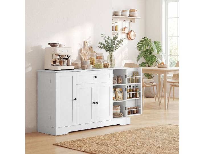HOMCOM Buffet Cuisine Blanc 4 Portes Tiroir Rangement Étagères