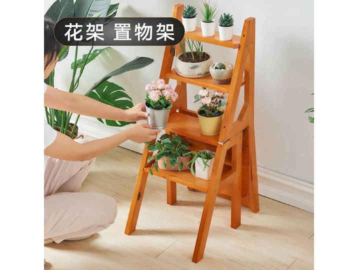 Chaise-échelle pliante en bois massif 2-en-1 multifonctionnelle pour la maison
