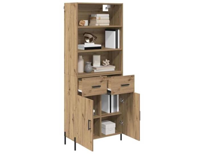 KTHLBRH Sideboard Eiche handwerklich 69,5 x 32,5 x 180 cm Mehrschichtholz, 2 Schubladen, 3 Einlegeböden, Metallgriffe, Scharniertür, Esszimmermöbel