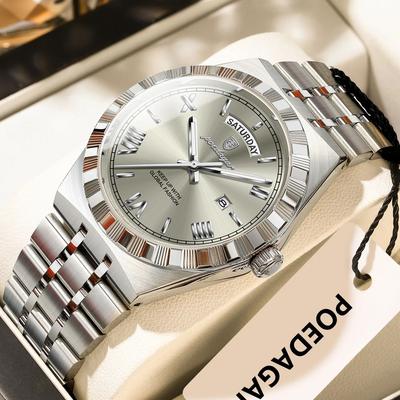 Inspire Select POEDAGAR 675 Luxury Stainless Steel Men's Quartz Watch With Luminous Week & Date Display 675 Gold Grey