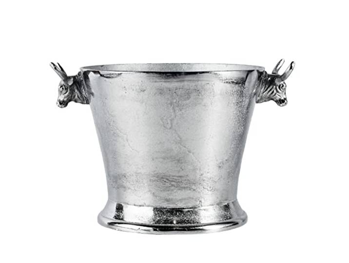 MichaelNoll Champagnerkühler Stierkopf, Weinkühler, Flaschenkühler, Sektkühler, Getränkekühler, Aluminium Silber - Kühler für Sekt, Wein und Champagner - XL 39 cm