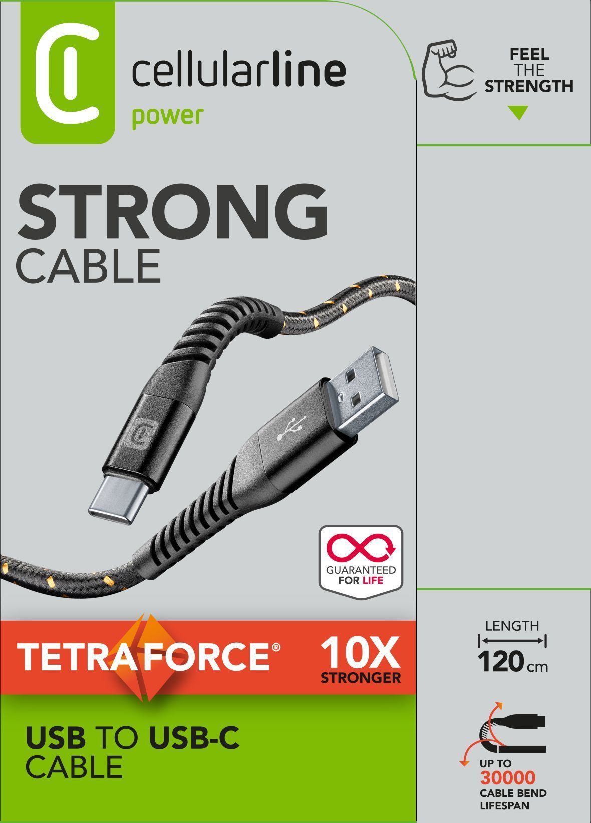 Cellular Line USB A auf bis 15 W 1,2 m Tetra Force Cable (Schwarz) TETRACABTYC1MK