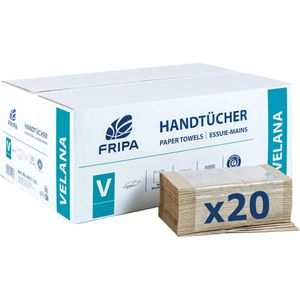Fripa Papierhandtücher Velana, 4061100, 1-lagig, Zick-Zack-Falz, natur, Recyclingpapier, 25 x 23cm, 5000 Stück