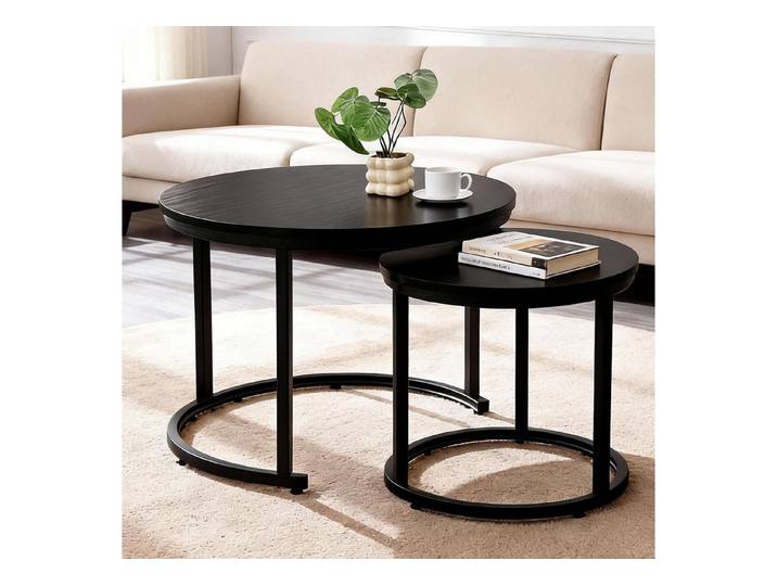LuxusKollektion Couchtisch Runder Couchtisch 2er Set Schwarz (2-St)