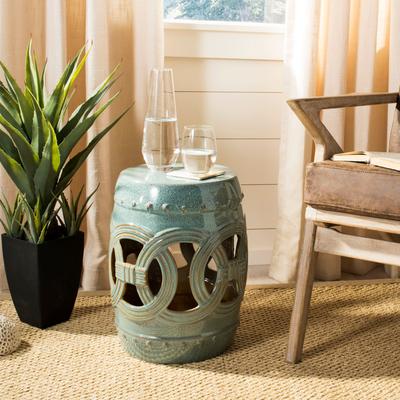 SAFAVIEH Double Coin 17-Inch Ceramic Garden Stool, Antique Blue