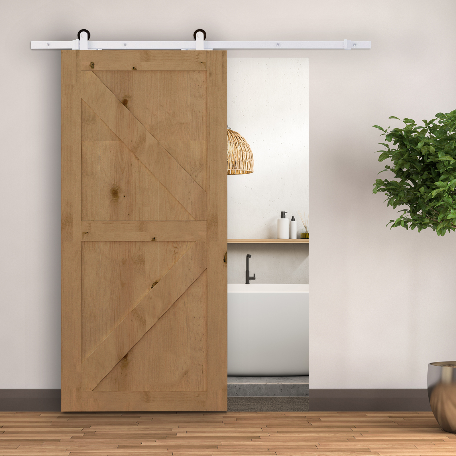 Homcom Kit per Porta Scorrevole con Binario 183cm, Rotelle e Minuteria Inclusa, Bianco Aosom