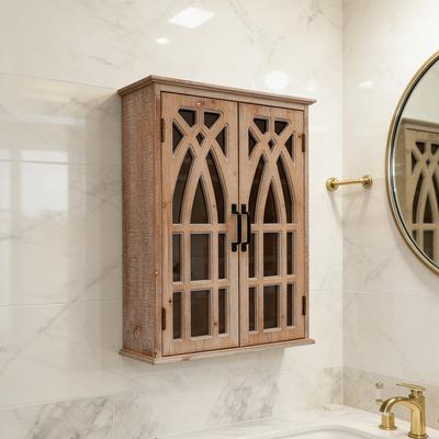 Ashbury Wall-Mounted Accent Cabinet Solid Wood with Decorative Cutout Doors and Farmhouse Storage by GDFStudio