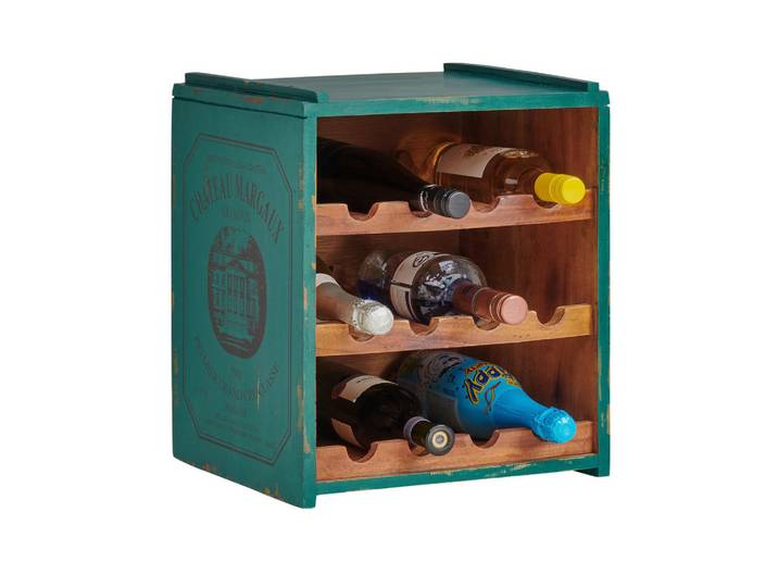 Ambia Home Weinregal, Grün, Holz, Mahagoni,Mahagoni, massiv, Sperrholz, 3 Fächer, 36x40x32 cm, Wohnzimmer, Regal, Weinregal