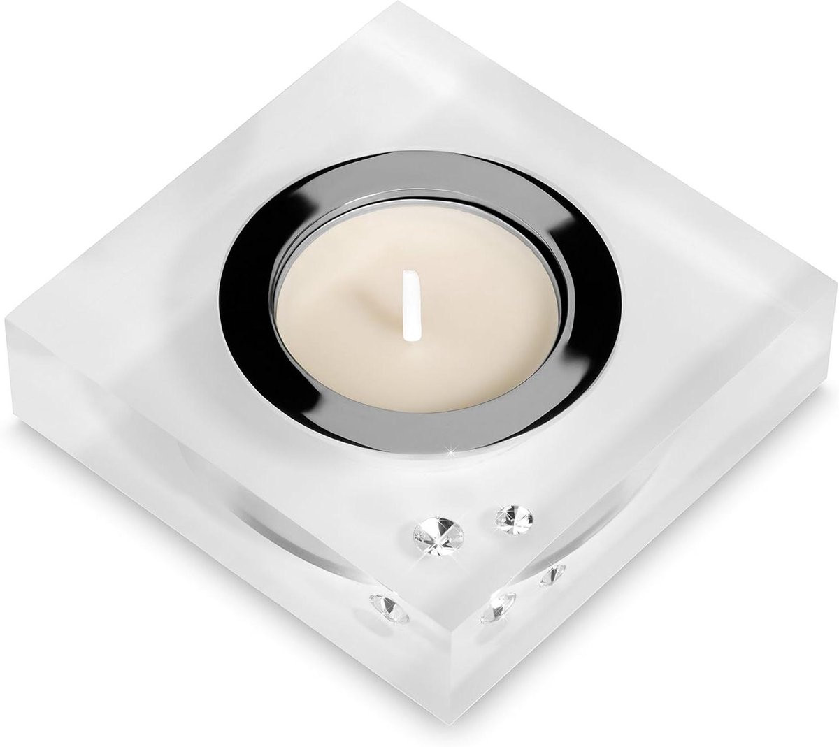Matte theelichthouder met Swarovski kristallen en acryl - 8 x 8 x 2,2 cm