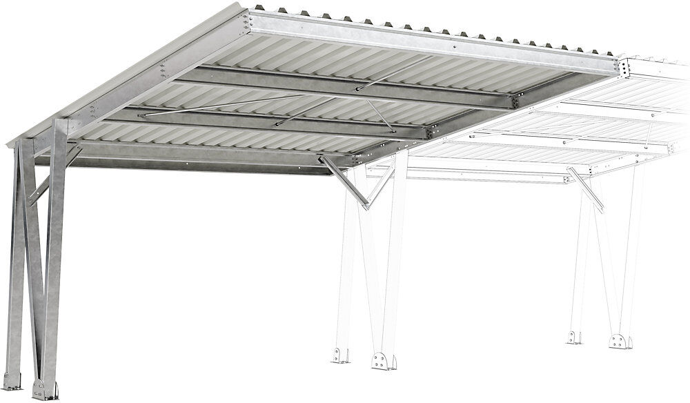 Fahrzeugüberdachung EcoCover für 2 Stellplätze mit Stahldach, verzinkt, B 5160 mm, Anbaueinheit WSM