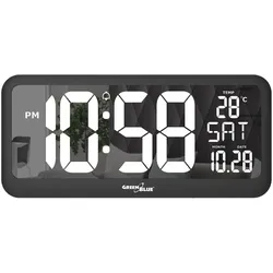 Greenblue LCD-Wanduhr mit Temperatursensor, Wetterstation, Schwarz