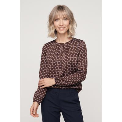 Satinbluse ZERO, Damen, Gr. 40, braun (braun, blau), Satin, Obermaterial: 96% Polyester, 4% Elasthan, gemustert, bequem hüftbedeckend, Rundhals, elastischer Bund, Blusen, fein gemustert / elastische Bündchen