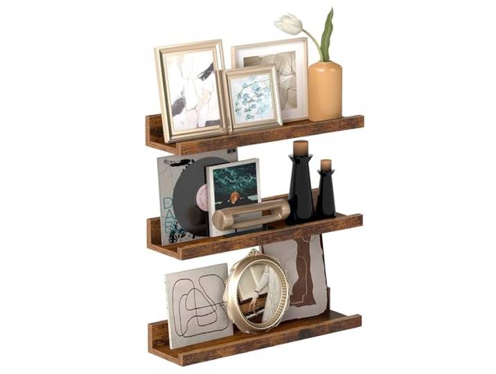 VASAGLE Wandplanken, met Opstaande Rand, Set van 3, 38 x 10 x 5 cm