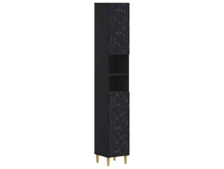 PUGYNBK Badezimmerschrank mit offenem Regal, Holz, Schwarz Wendbare Tür, feuchtigkeitsbeständig, kompakt für kleine Räume
