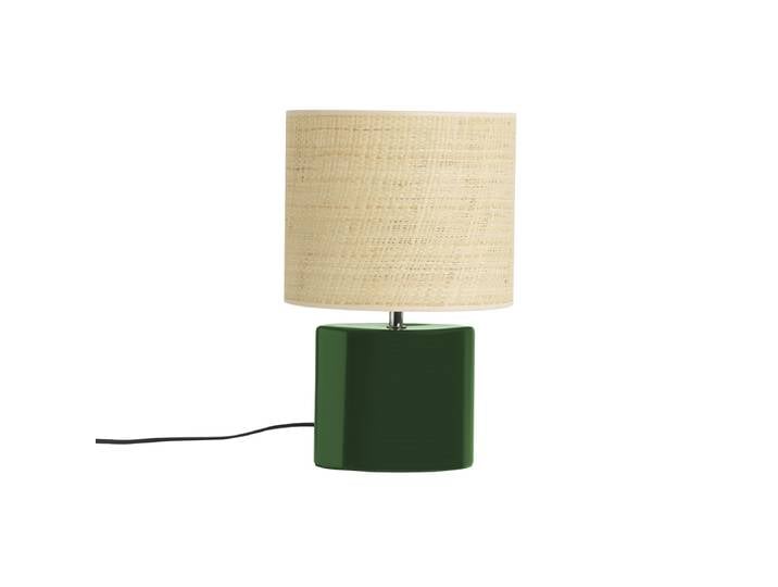 Lampe à poser en céramique vert foncé et abat-jour en raphia naturel H40 cm TIGA