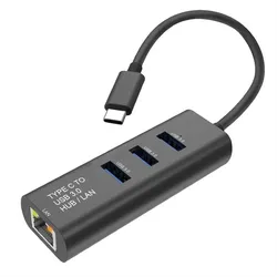 Secomp STANDARD USB Typ C zu Gigabit Ethernet Konverter + Hub 3x (USB, RJ45 (1x)), Netzwerk Adapter, Silber