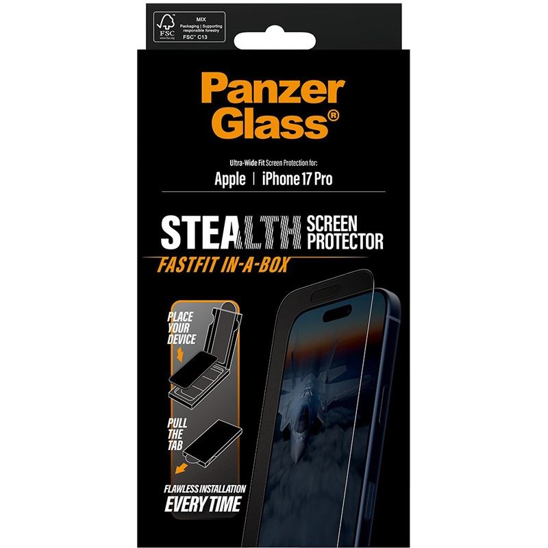 PanzerGlass STEALTH SCREEN PROTECTOR W. BLACK PRO ULTRA-WIDE FIT W. FASTFIT IN