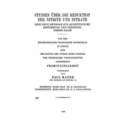 Studien über die Reduktion der Nitrite und Nitrate, Taschenbuch von Paul Mayer, Springer Berlin, 978-3-662-23035-0