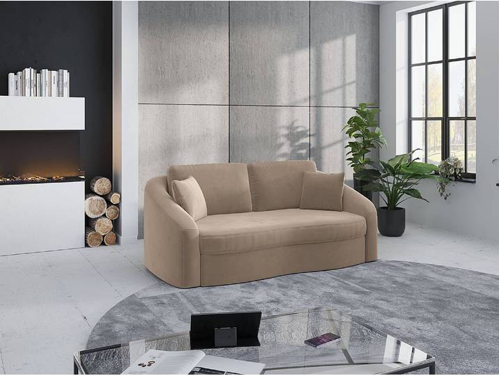 Canapé 2,5 places Nessano Beige Velours Ravi 196 x 88 x 107cm Maison de campagne