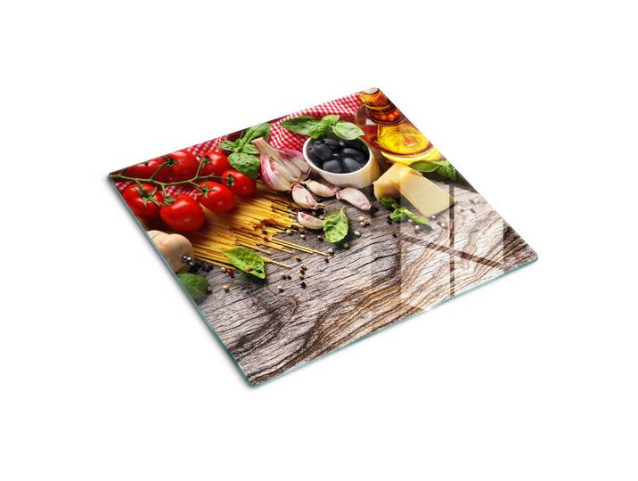 Tulup Glasplatte 60x52 cm Italienisches Essen, Mehrfarbig, Glas, 60x0.4x52 cm, Küchen, Küchenelektrogeräte, Herde, Herdabdeckplatten