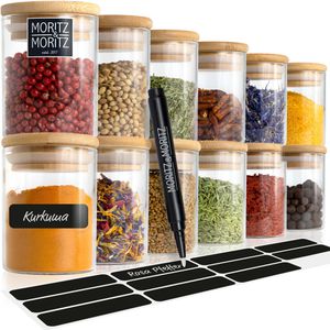 Moritz&Moritz Vorratsglas 2467, mit Bambusdeckel, 0,125 Liter, rund, luftdicht, Set, 12 Stück