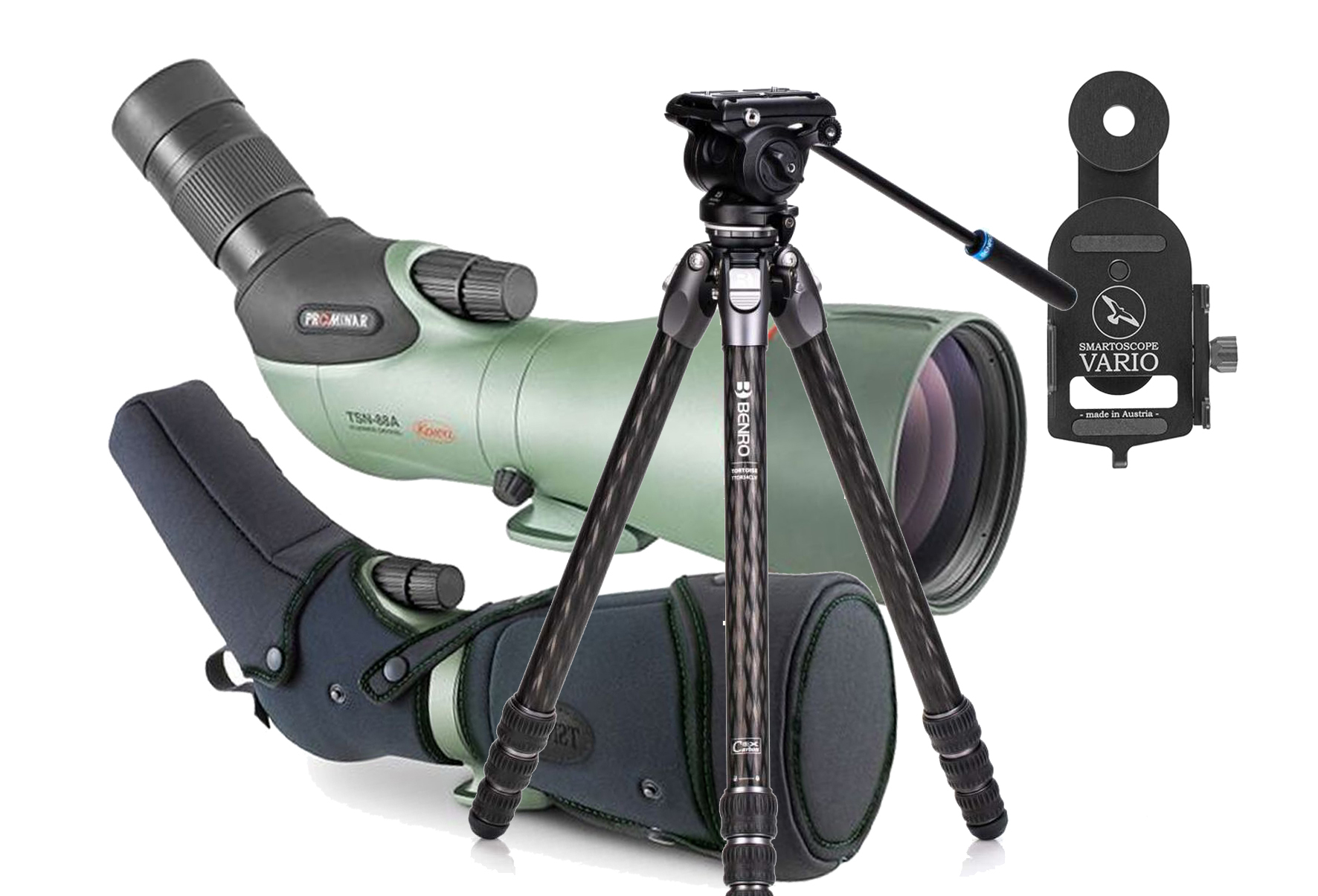 KOWA Spektiv TSN-88A PROMINAR 25-60x88 Travel-Kit (inkl. Tasche + Vario Scope Adapter + Benro Tortoise Carbon Tripod TTOR34CLVS4PRO)