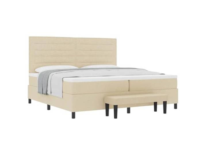 KKgypkn Boxspringbett mit mittelfester Matratze, Creme 200x200 cm, Stoffbezug, verstellbares Kopfteil, Holzwerkstoffrahmen