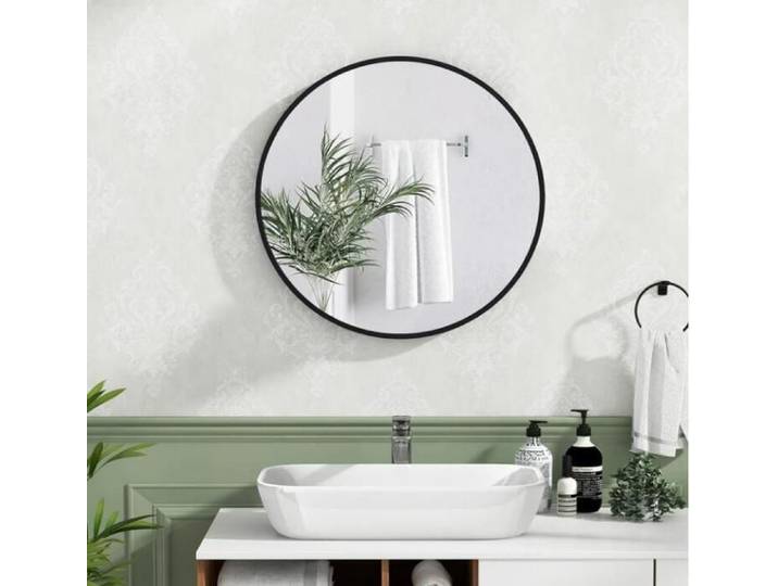 Miroir Salle de Bain Rond - RELAX4LIFE - Film Antidéflagrant - Film Protecteur - Cadre en Acier - Vis d'Expansion - 61X61CM - Noir