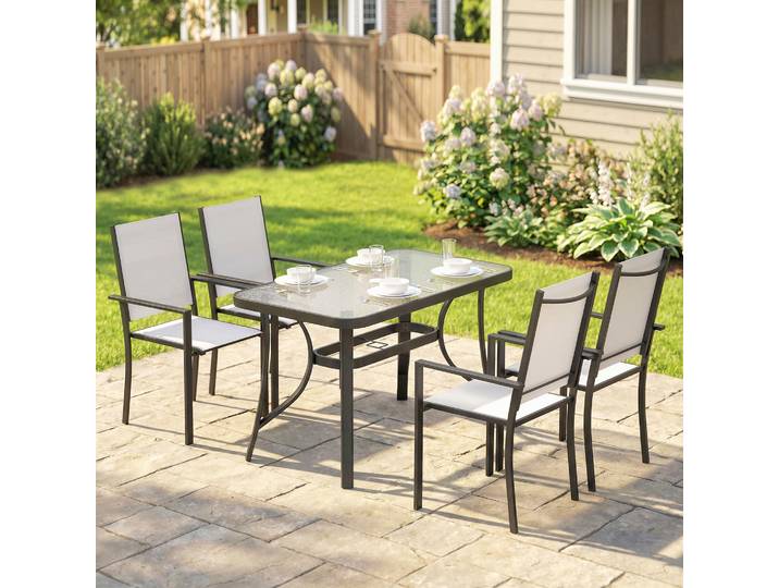 Outsunny Ensemble Table et Chaises Jardin 4 Places Gris Clair