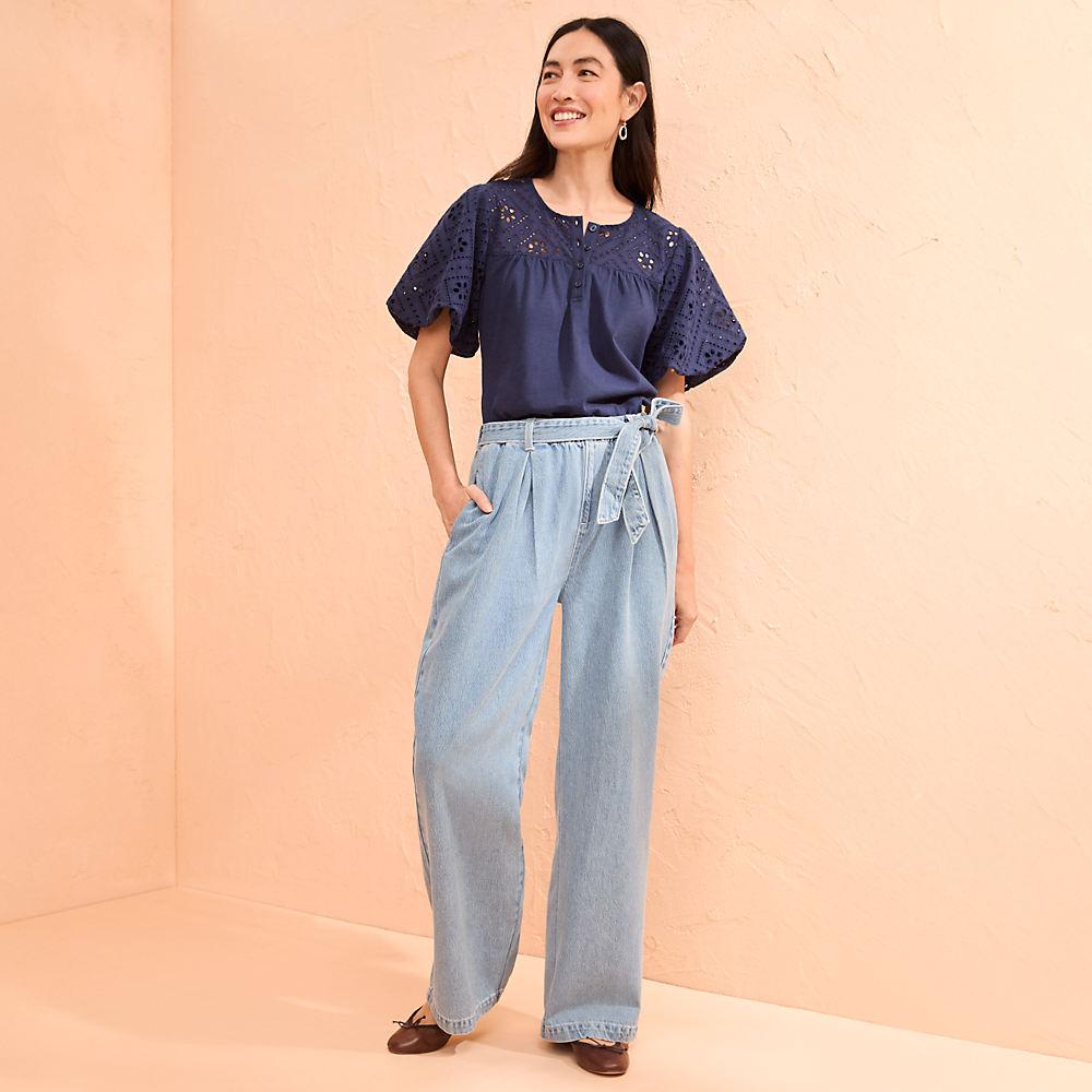 Weite Paperbag-Jeans für Damen, Damen, size: regular, Blau, Lyocell (Viskose)/Baumwoll-Mischung, by Lands' End